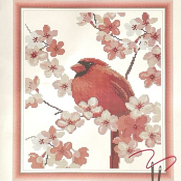 Cardinal Bird Tree Blossoms Stamped Cross Stitch Kit Joy Sunday 16 x 17" New - Picture 1 of 5
